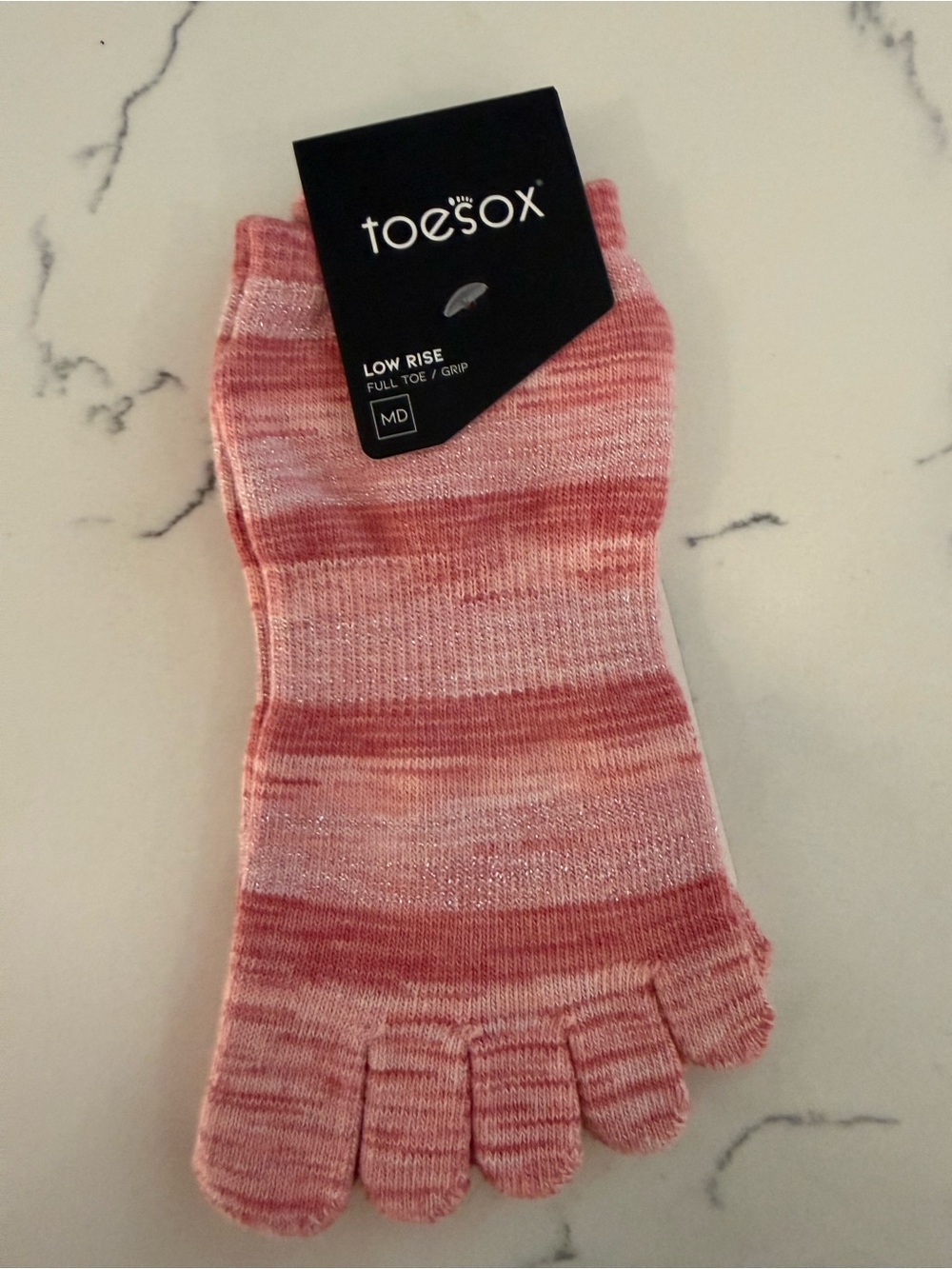 toesox Pink Striped Low-Rise Five-Toe Socks